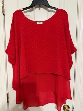 Umgee Red Layered Knit & Chiffon Popover